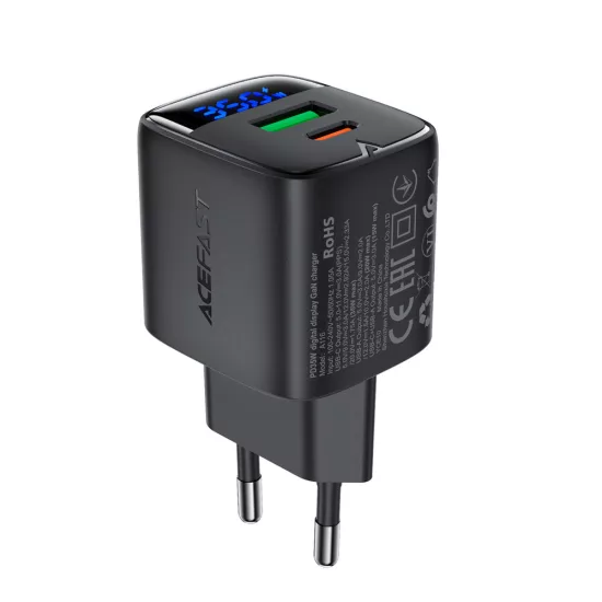 Acefast A116 GaN Hálózati Töltő PD 35W - USB-A + USB-C - Fekete
