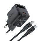 Acefast A113 GaN Hálózati Töltő PD 20W - USB-C + C-C Kábel - Fekete
