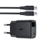 Acefast A113 GaN Hálózati Töltő PD 20W - USB-C + C-C Kábel - Fekete