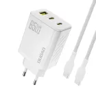 Dudao A29 GaN Hálózati Töltő 65W - 2xC + A + C-C Kábel - Fehér