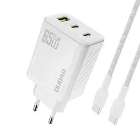   Dudao A29 GaN Hálózati Töltő 65W - 2xC + A + C-C Kábel - Fehér