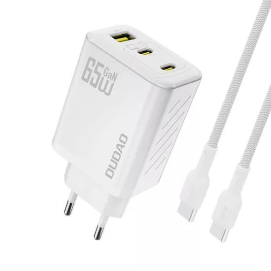 Dudao A29 GaN Hálózati Töltő 65W - 2xC + A + C-C Kábel - Fehér