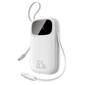 Baseus EnerFill FC31 Power Bank - 20000mAh 22.5W - Kijelzővel + USB-C & Lightning Kábellel - Fehér   Baseus EnerFill FC31 Power Bank - 20000mAh 22.5W - Kijelzővel + USB-C & Lightning Kábellel - Fehér