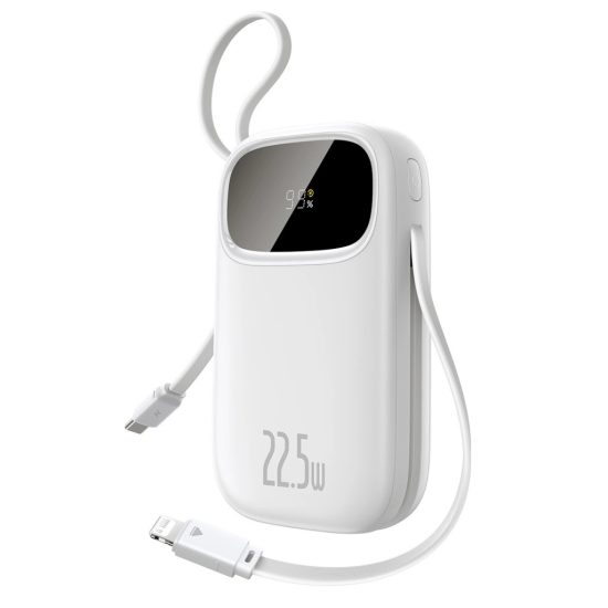 Baseus EnerFill FC31 Power Bank - 20000mAh 22.5W - Kijelzővel + USB-C & Lightning Kábellel - Fehér