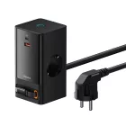 Baseus PowerCombo Töltőállomás - 2x AC + USB-A + USB-C + Kihúzható USB-C Kábel - Fekete