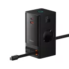 Baseus PowerCombo Töltőállomás - 2x AC + USB-A + USB-C + Kihúzható USB-C Kábel - Fekete