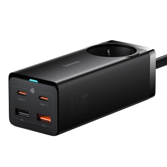 Baseus GaN3 Pro 65W EU Töltőállomás - 2x USB-C + 2x USB-A + AC - Baseus Xiaobai USB-C 1m 100W Kábel