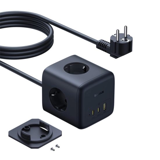 Baseus EnerFill FA11 Hosszabbító Elosztó 6in1 - 3x AC + USB-A + 2x USB-C - Fekete