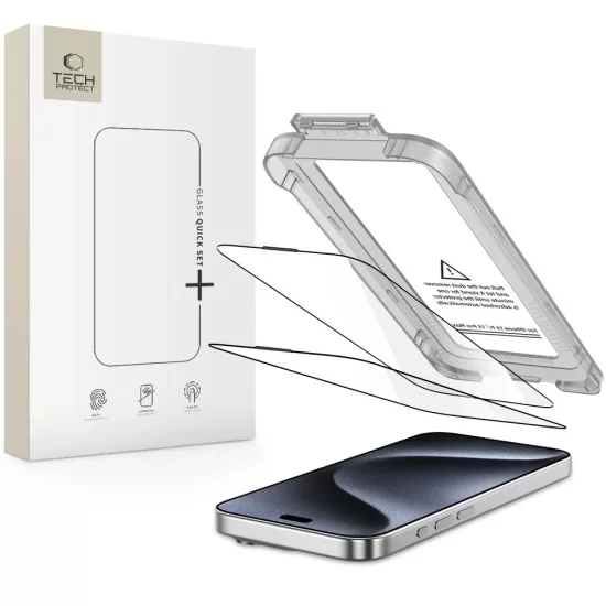 iPhone 15 Pro Kijelzővédő Üvegfólia - Tech-Protect Quick Set+ x 2 db