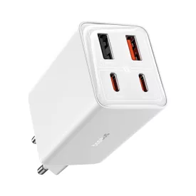   Baseus GaN6 Pro Hálózati Töltő 65W - 2x USB-C + 2x USB-A + C-C Kábel - Fehér