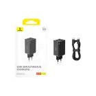 Baseus GaN6 Pro Hálózati Töltő 65W - 2x USB-C + 2x USB-A + C-C Kábel - Fekete