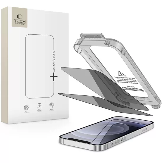 iPhone 12 / 12 Pro Kijelzővédő Üvegfólia - Tech-Protect Quick Set Spy+ Privacy x 2 db
