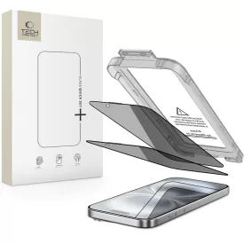   iPhone 15 / 16 Kijelzővédő Üvegfólia - Tech-Protect Quick Set Spy+ Privacy x 2 db
