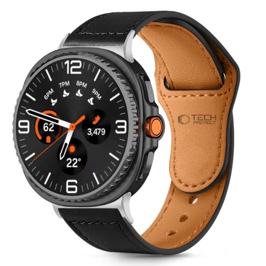 Samsung Galaxy Watch 8 / Classic (40/44/46mm) Szíj - Tech-Protect Leatherfit - Fekete