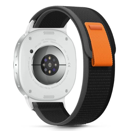 Samsung Galaxy Watch 8 / Classic (40/44/46mm) Szíj - Tech-Protect Nylon Stripe - Fekete-Narancs