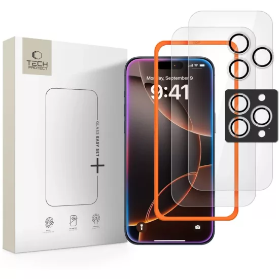 iPhone 16 Pro / 17 Pro Kijelzővédő és Kameravédő Üvegfólia Készlet - Tech-Protect Easy Set+