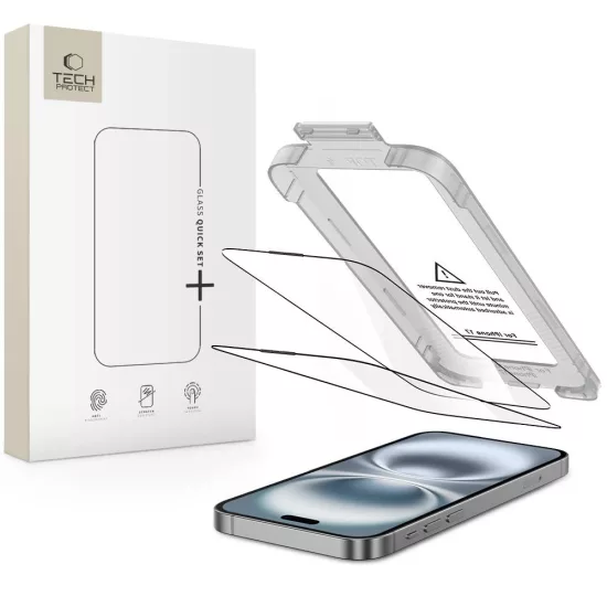iPhone 17 Kijelzővédő Üvegfólia - Tech-Protect Quick Set+ Fekete x 2 db