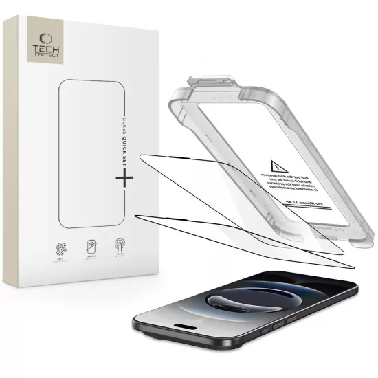 iPhone 17 Air Kijelzővédő Üvegfólia - Tech-Protect Quick Set+ Fekete x 2 db