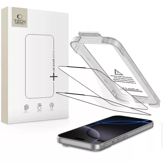 iPhone 17 Pro Max Kijelzővédő Üvegfólia - Tech-Protect Quick Set+ Fekete x 2 db