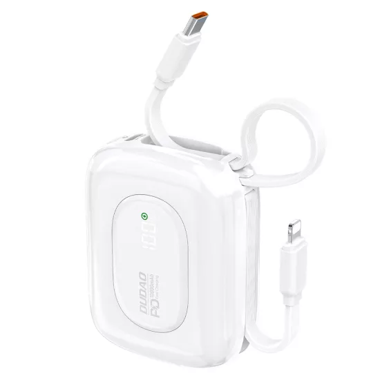 Dudao K32 Power Bank 10000mAh 22.5W - Beépített USB-C + Lightning Kábellel - Fehér