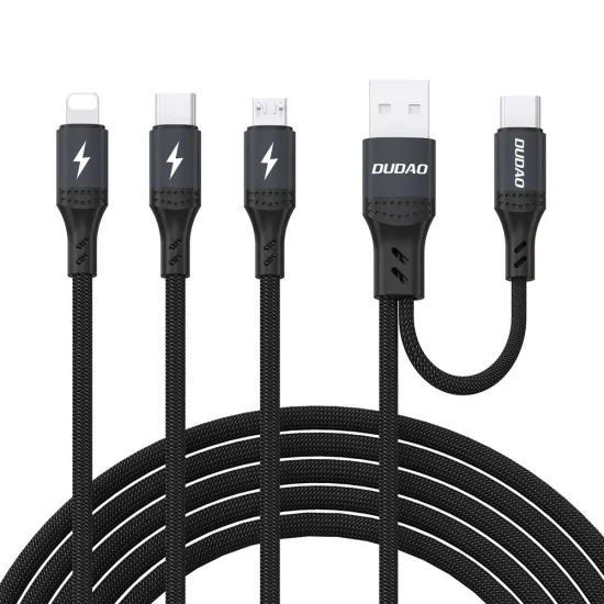 Dudao L3W USB-A/USB-C - Lightning/USB-C/MicroUSB Kábel - 1.2m 66W - Fekete
