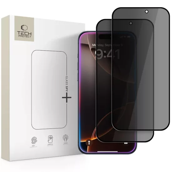 iPhone 16 Pro / 17 / 17 Pro Kijelzővédő Üvegfólia - Tech-Protect Glass Spy+ x 2 db