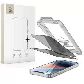   iPhone 13 / 13 Pro / 14 / 16e / 17e Kijelzővédő Üvegfólia - Tech-Protect Quick Set Spy+ Privacy x 2 db