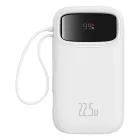 Baseus Qpow2 Power Bank - 20000mAh 22.5W - Kijelzővel + Beépített C / iP Kábellel - Fehér