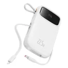 Baseus Qpow2 Power Bank - 20000mAh 22.5W - Kijelzővel + Beépített C / iP Kábellel - Fehér