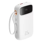 Baseus Qpow2 Power Bank - 20000mAh 22.5W - Kijelzővel + Beépített C / iP Kábellel - Fehér