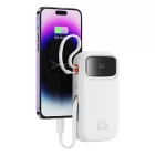 Baseus Qpow2 Power Bank - 20000mAh 22.5W - Kijelzővel + Beépített C / iP Kábellel - Fehér