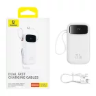 Baseus Qpow2 Power Bank - 20000mAh 22.5W - Kijelzővel + Beépített C / iP Kábellel - Fehér