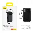 Baseus Qpow2 Power Bank - 20000mAh 22.5W - Kijelzővel + Beépített C / iP Kábellel - Fekete