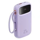 Baseus Qpow2 Power Bank - 20000mAh 22.5W - Kijelzővel + Beépített C / iP Kábellel - Lila