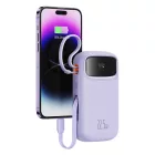 Baseus Qpow2 Power Bank - 20000mAh 22.5W - Kijelzővel + Beépített C / iP Kábellel - Lila