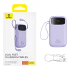 Baseus Qpow2 Power Bank - 20000mAh 22.5W - Kijelzővel + Beépített C / iP Kábellel - Lila