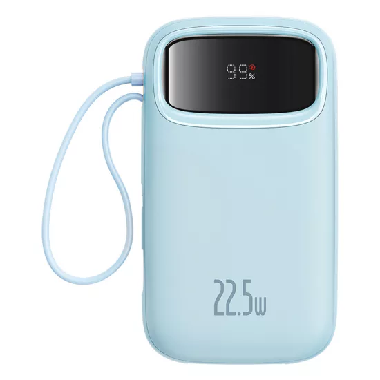 Baseus Qpow2 Power Bank - 20000mAh 22.5W - Kijelzővel + Beépített C / iP Kábellel - Kék