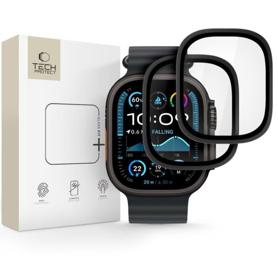 Apple Watch Ultra 1 / 2 (49mm) Kijelzővédő - Tech-Protect Glass Ring - Fekete x 2 db