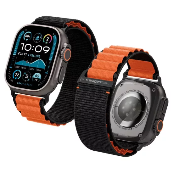 Apple Watch 44 / 45 / 46 / 49 mm Szíj - Spigen WBF1 - Fekete-Narancs