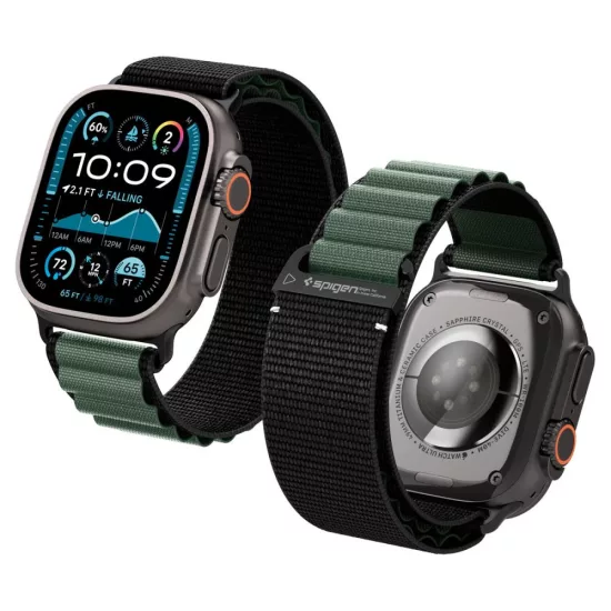Apple Watch 44 / 45 / 46 / 49 mm Szíj - Spigen WBF1 - Fekete-Zöld