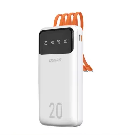   Dudao K6Pro+ Power Bank 20000mAh - USB-A + USB-C + Lightning + Micro Kábellel - Fehér