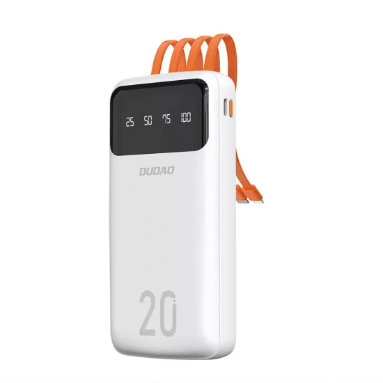 Dudao K6Pro+ Power Bank 20000mAh - USB-A + USB-C + Lightning + Micro Kábellel - Fehér