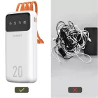 Dudao K6Pro+ Power Bank 20000mAh - USB-A + USB-C + Lightning + Micro Kábellel - Fehér
