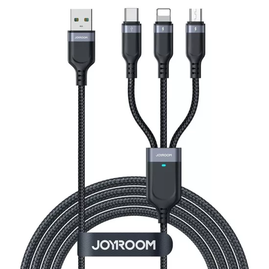Joyroom 3in1 USB-A - Lightning + USB-C + MicroUSB Kábel - 1.2m 3.5A - Fekete