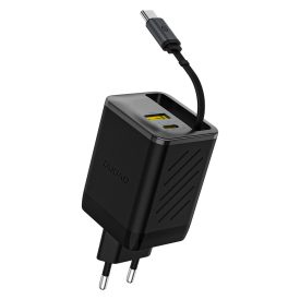 Dudao A67EU GaN Hálózati Töltő 67W - C + A + Beépített USB-C Kábel - Fekete   Dudao A67EU GaN Hálózati Töltő 67W - C + A + Beépített USB-C Kábel - Fekete
