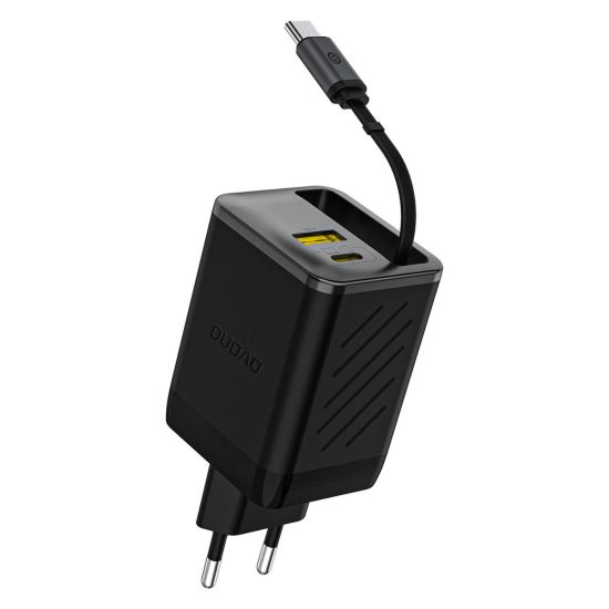 Dudao A67EU GaN Hálózati Töltő 67W - C + A + Beépített USB-C Kábel - Fekete