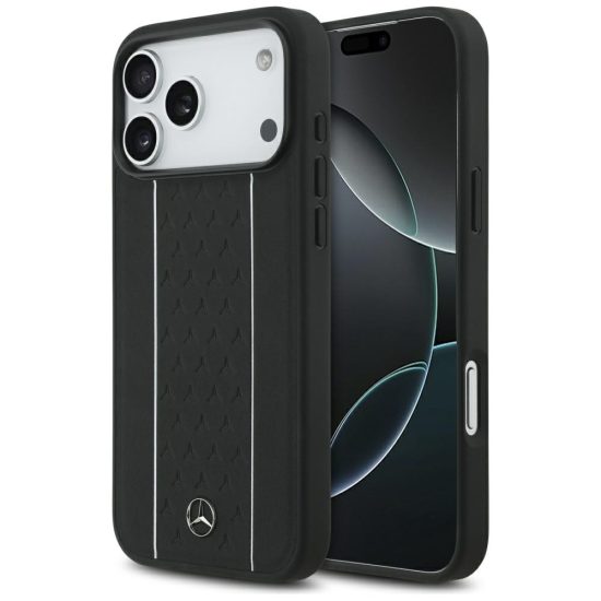 iPhone 17 Pro Max Tok - Mercedes Leather Star Pattern Stripes MagSafe - Fekete