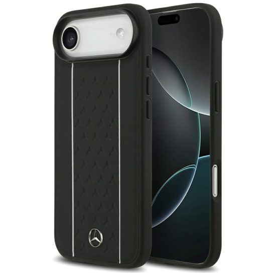 iPhone 17 Air Tok - Mercedes Leather Star Pattern Stripes MagSafe - Fekete