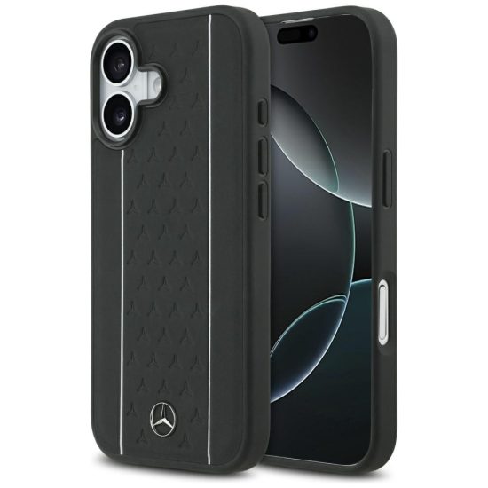 iPhone 17 Tok - Mercedes Leather Star Pattern Stripes MagSafe - Fekete