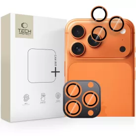   iPhone 14 Pro / Max / 15 Pro / Max / 16 Pro / Max / 17 Pro / Max Lencsevédő - Tech-Protect Camring Fit+ - Narancs